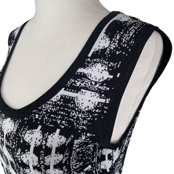 Carmen Marc Valvo Stretch Knit
Sweater Midi Dress Black White Print Medium - Picture 6 of 15